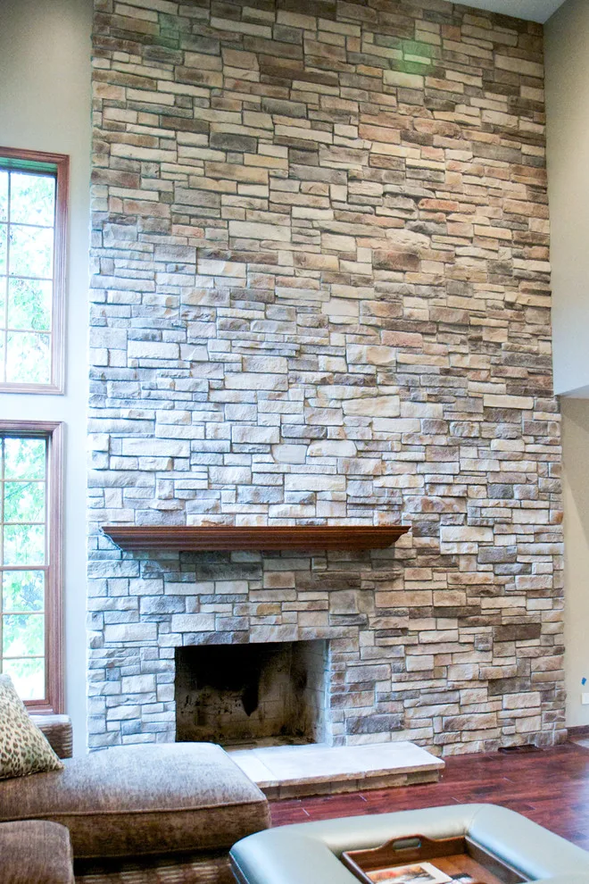 Stone Veneer Fireplaces with Mountain Stack Design by HX Home Solutions And North Star Stone - Photo 15