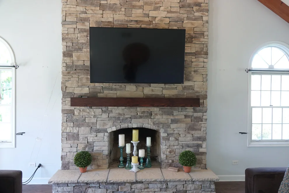 Stone Veneer Fireplaces with Mountain Stack Design by HX Home Solutions And North Star Stone - Photo 16