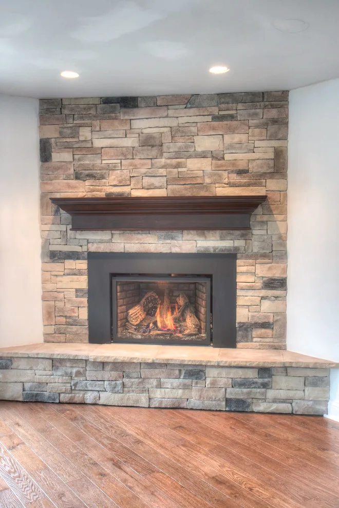 Stone Veneer Fireplaces with Mountain Stack Design by HX Home Solutions And North Star Stone - Photo 9