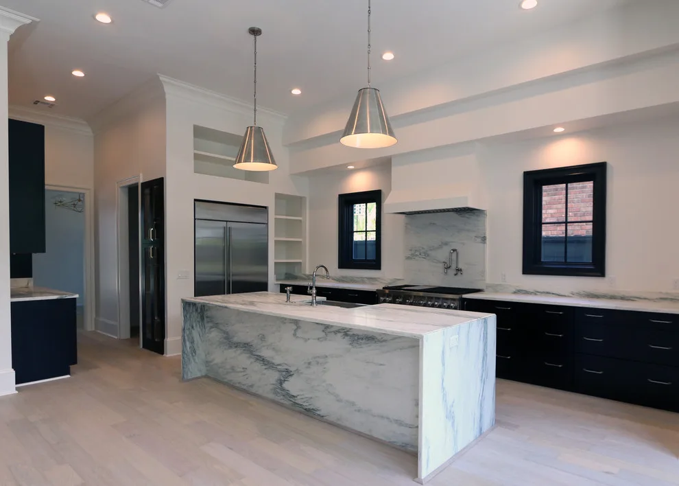 Modern Kitchen Design Featuring a Marble Waterfall Countertop by Classic Cupboards, Inc - Photo 5