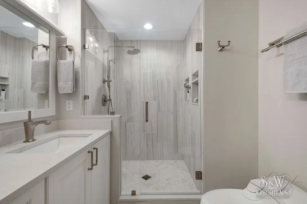 Timeless White and Gray Master Bath Design by Sarah Kraus Bartelson - S&W Kitchens - Photo 15