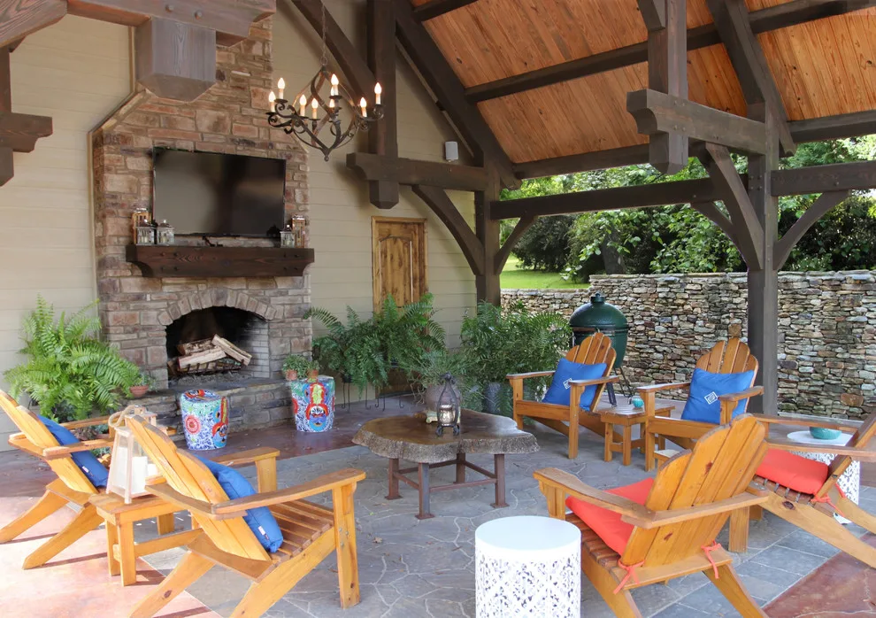 Alabama Pool Pavilion with Fireplace and Heavy Timber Structure by Homestead Timber Frames - Photo 8