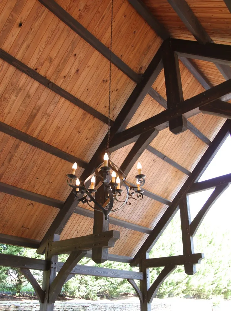 Alabama Pool Pavilion with Fireplace and Heavy Timber Structure by Homestead Timber Frames - Photo 6