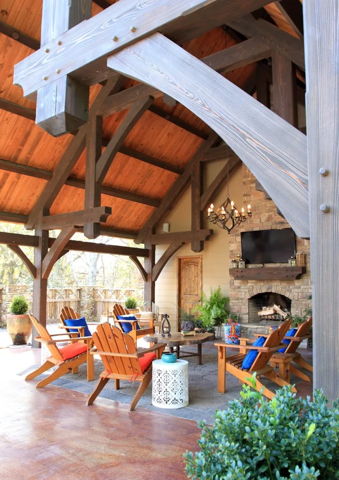 Alabama Pool Pavilion with Fireplace and Heavy Timber Structure by Homestead Timber Frames - Photo 7