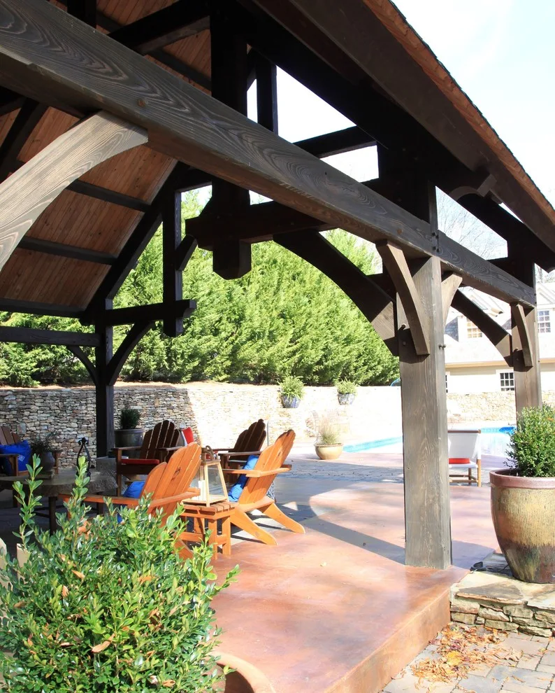 Alabama Pool Pavilion with Fireplace and Heavy Timber Structure by Homestead Timber Frames - Photo 3