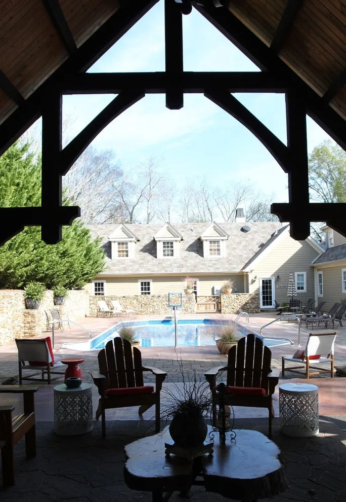 Alabama Pool Pavilion with Fireplace and Heavy Timber Structure by Homestead Timber Frames - Photo 4