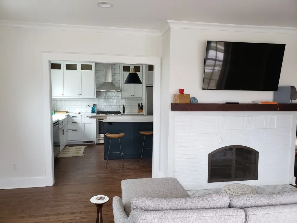 Open Concept Dining Room Project with White Kitchen and Blue Island by CJC Carpentry, LLC - Photo 4