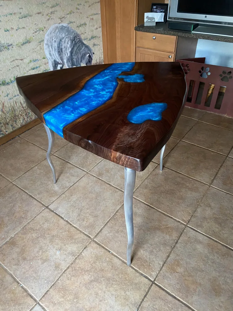 Blue Resin River Table with Walnut Triangle Design by The Ole Wood Shack - Photo 3
