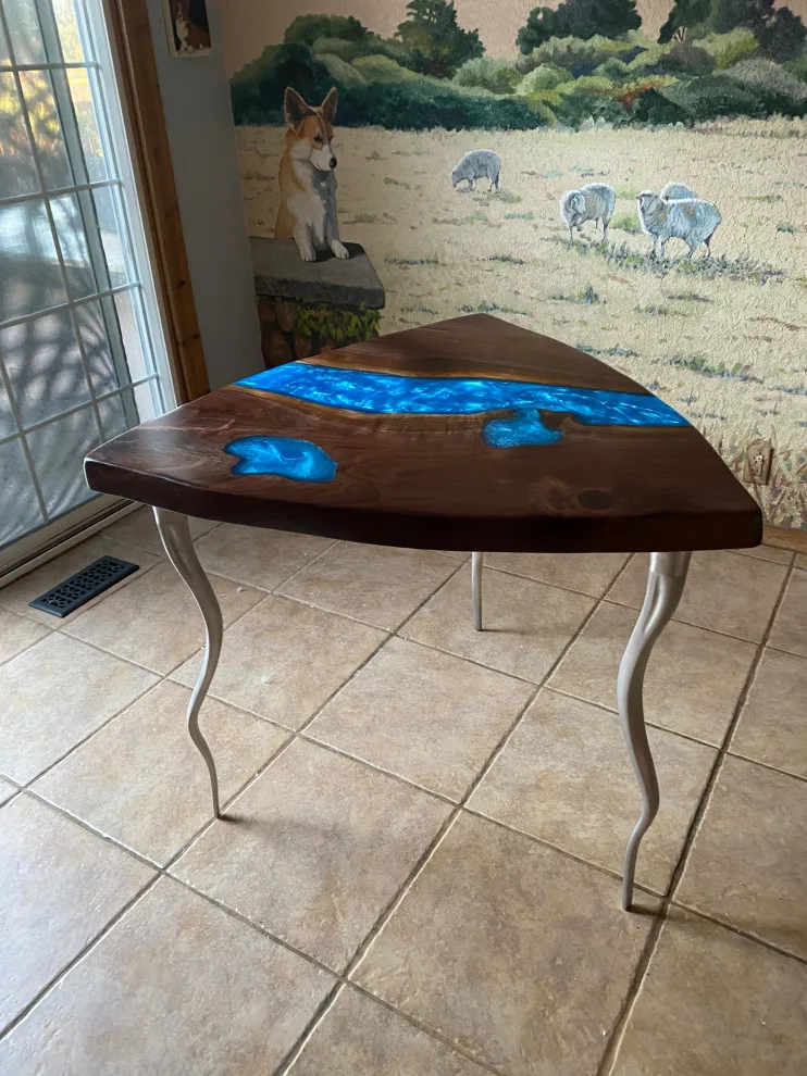 Blue Resin River Table with Walnut Triangle Design by The Ole Wood Shack - Photo 2