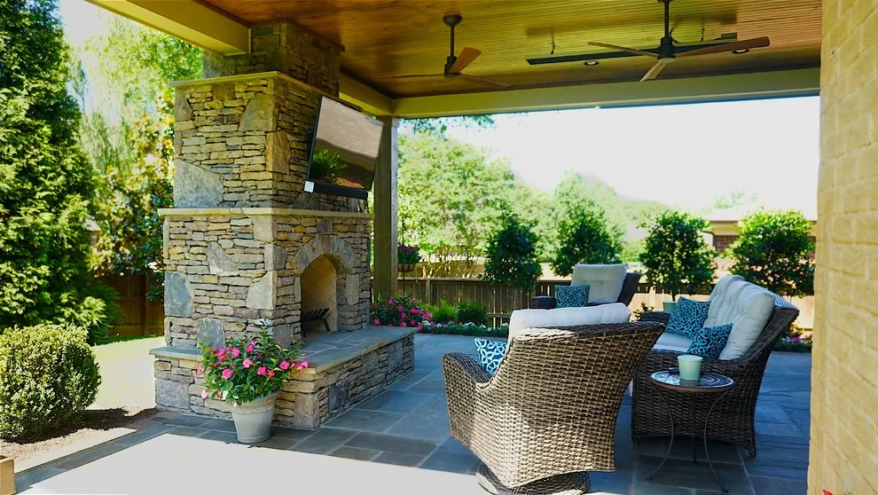 Patio with Fireplace Coverage by Covenant Pool And Landscape - Photo 3