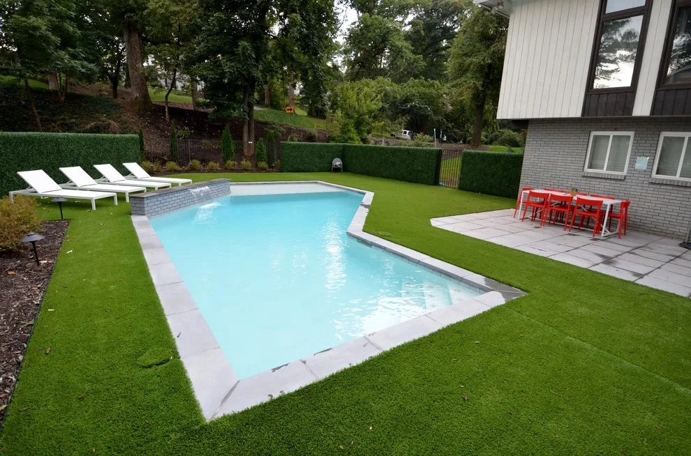 Contemporary Pool with Synthetic Grass and Boxwood by The Easy Gardener - Photo 7