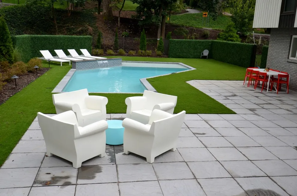 Contemporary Pool with Synthetic Grass and Boxwood by The Easy Gardener - Photo 4
