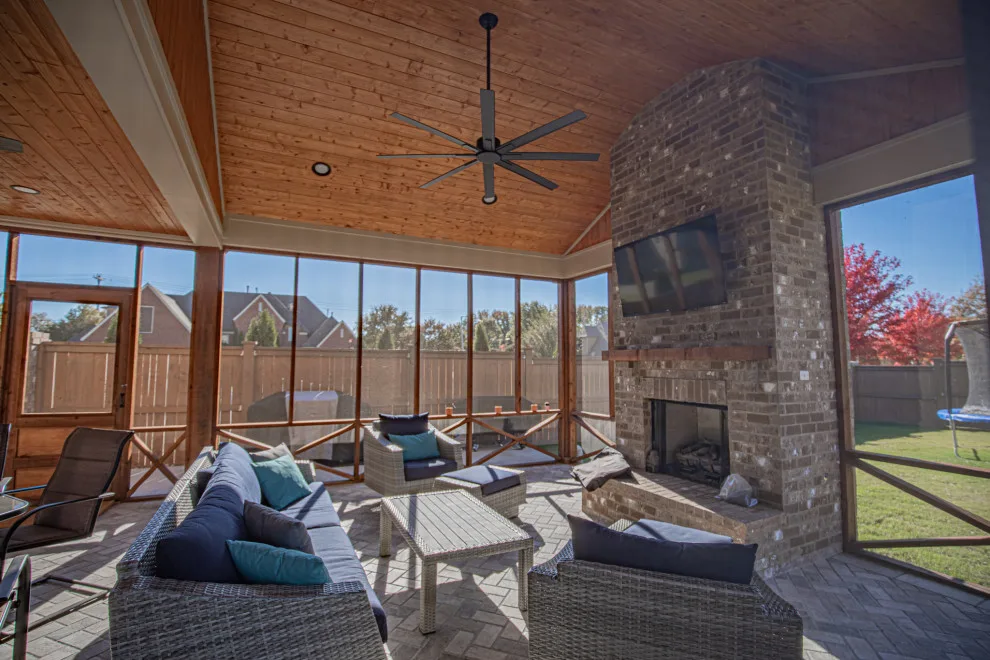 Porch with Fireplace Installation in Collierville, TN by Covenant Pool And Landscape - Photo 9