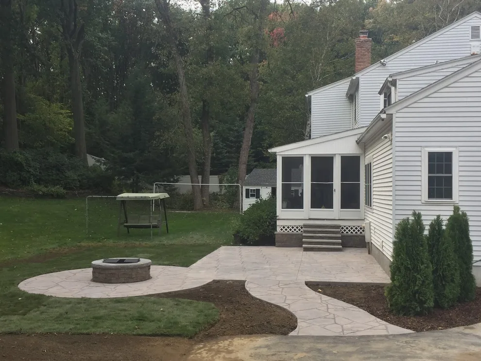 Concrete Patio with Fire Pit and Steps by Arborcare Landscape Services & Products, LLC. - Photo 2