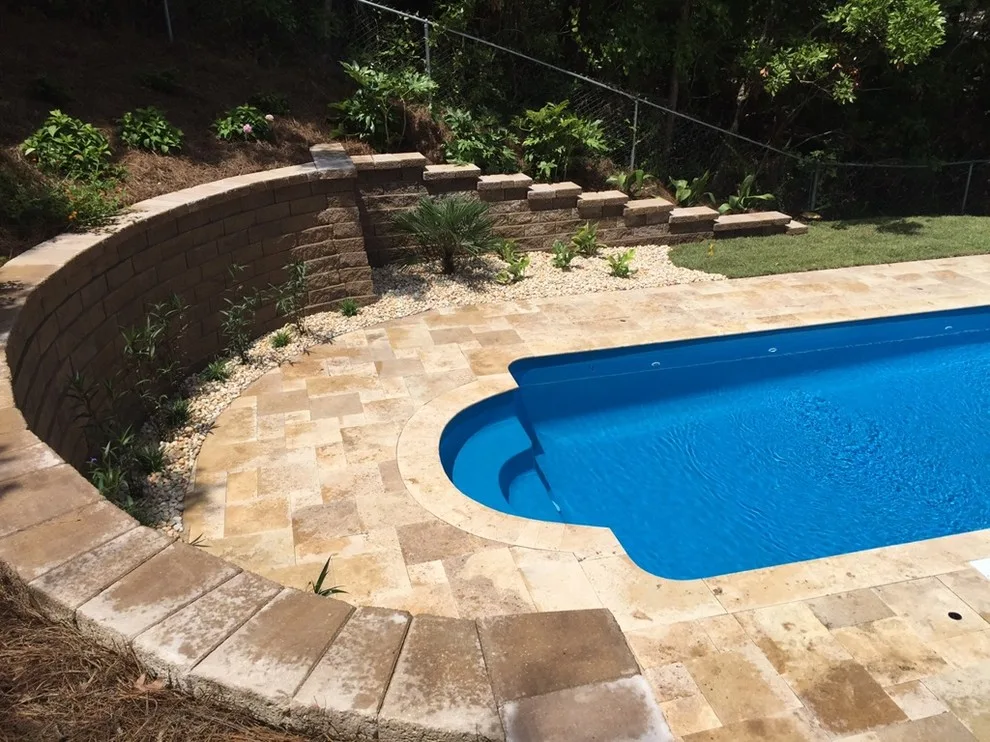 Retaining Wall and Landscaping for Travertine Pool Deck by Yardworks, Inc. - Photo 3