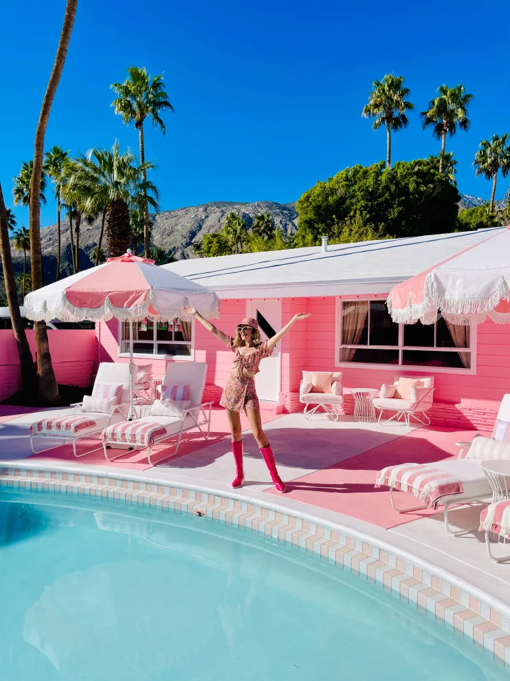 Trixie Motel Pink Candy Outdoor Umbrella by Boxhill - Photo 3