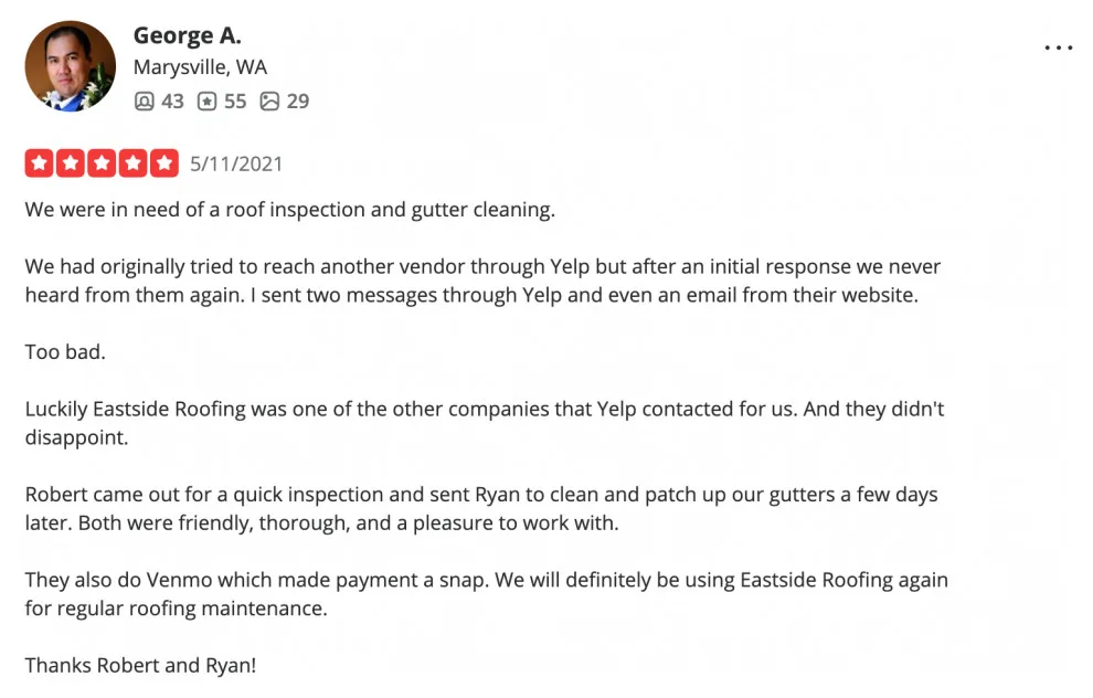 Client Feedback by Eastside Roofing Inc - Photo 3