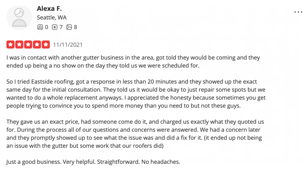 Client Feedback by Eastside Roofing Inc - Photo 6
