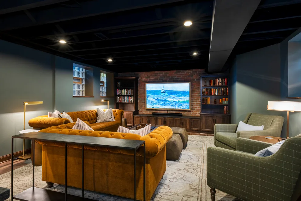 Akron Basement Renovation Featuring a Comfortable Media Space and Custom Bar by Hurst Design Build Remodel - Photo 17