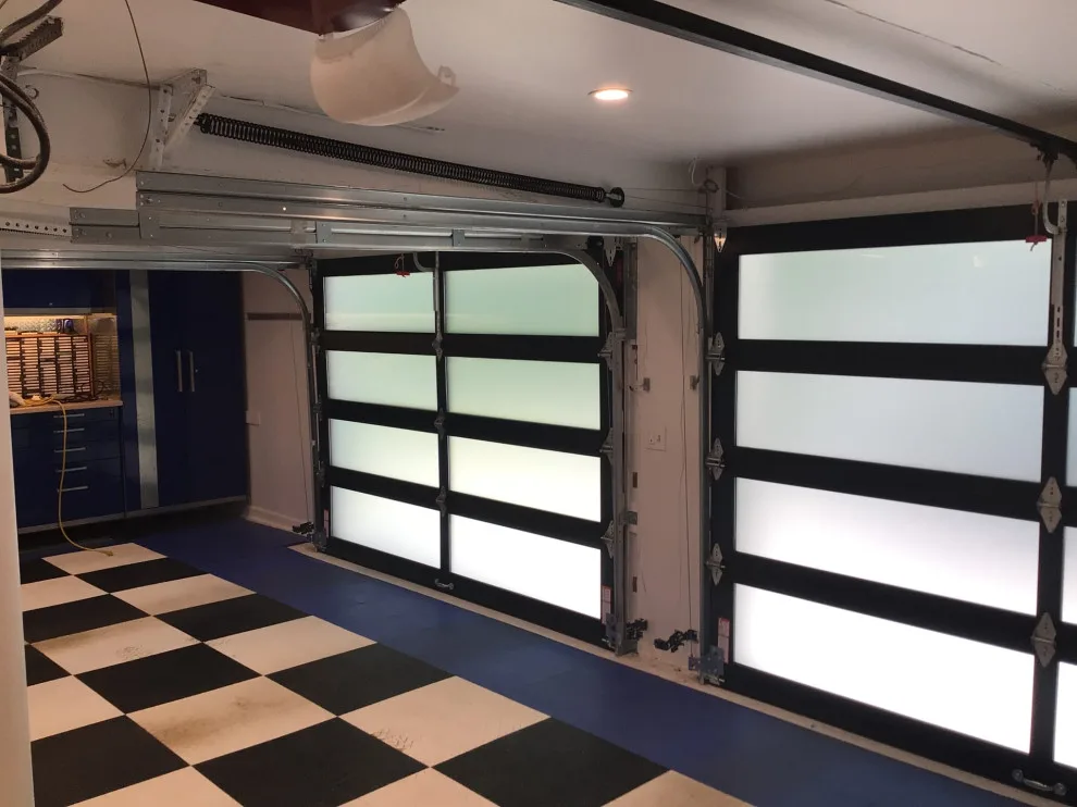 Two Modern Black Full-View Glass Garage Doors by Precision Garage Door Service - Photo 2