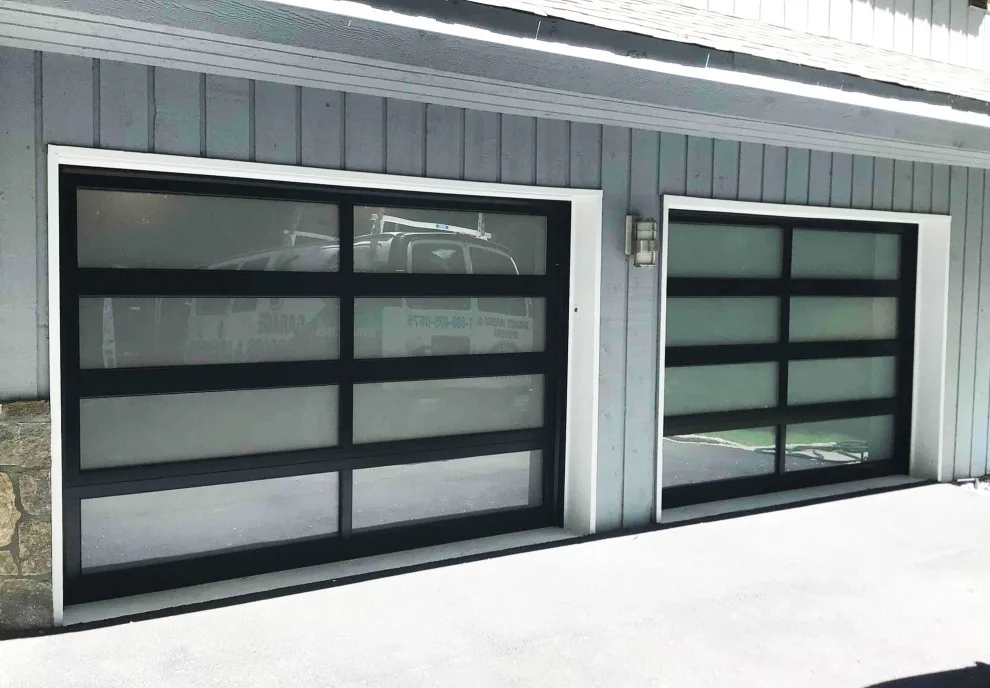 Two Modern Black Full-View Glass Garage Doors by Precision Garage Door Service - Photo 3