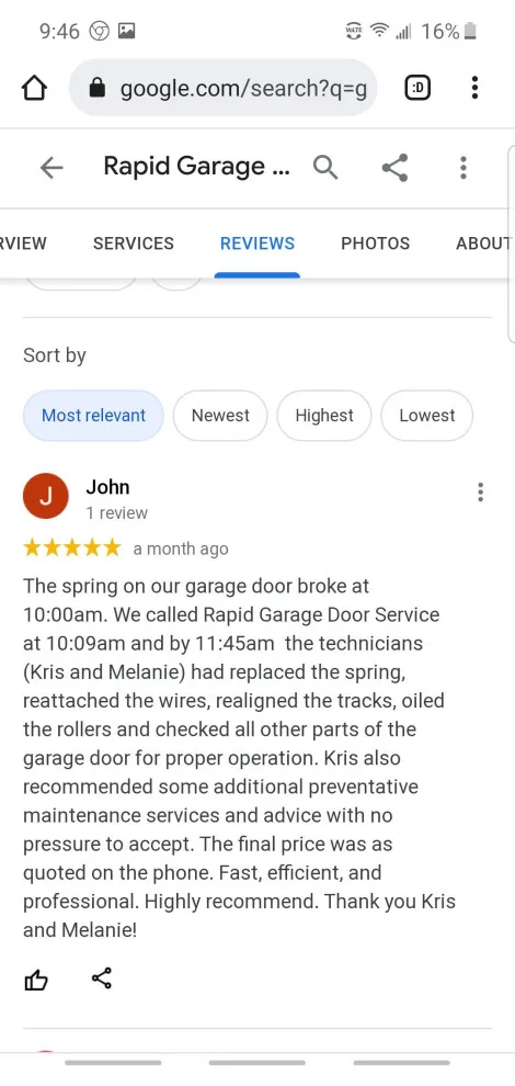 Customer Feedback by Rapid Garage Door Service - Photo 47