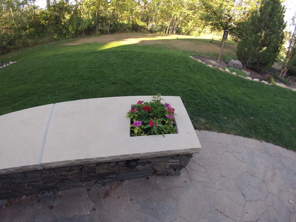 Cedar Pergola with Stone Seating by TLC Landscape - Photo 13