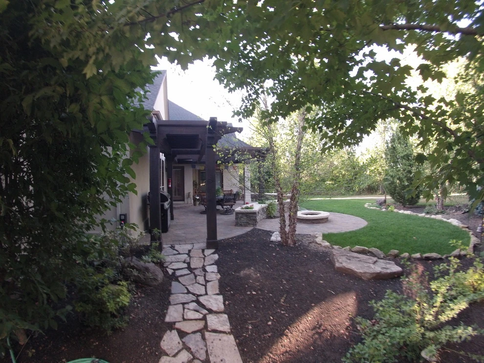 Cedar Pergola with Stone Seating by TLC Landscape - Photo 7