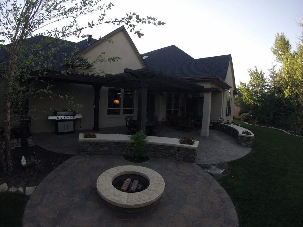 Cedar Pergola with Stone Seating by TLC Landscape - Photo 15