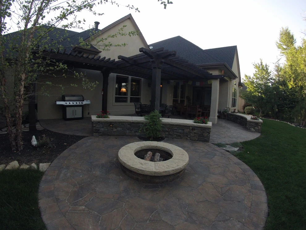 Cedar Pergola with Stone Seating by TLC Landscape - Photo 10