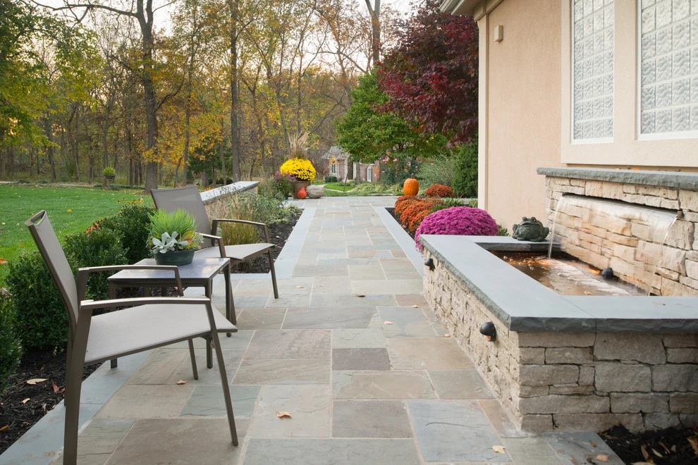 Kowalik Front Entryway with Fountain by Maverick Landscaping, Porch And Patio - Photo 91