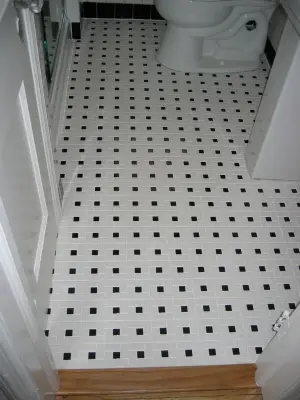 Monochrome Tile Bathroom by Beverly Thomas LLC