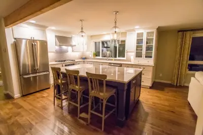 Elegant Transitional Renovation: Kitchen, Powder Room, Living/Dining Area & Entryway — Home Renovation & Remodeling Services project by RCW Construction