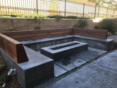 Ipe & Poured in Place Concrete Fire Feature — Landscape Design project by Groundswell Landscaping in Carlsbad