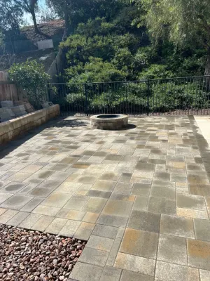 Belgard Pavers and Fire feature — Landscape Design project by Groundswell Landscaping in San Marcos