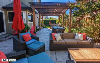 Fresh new patio, with new outdoor kitchen — Landscape Design project by Hall Landscape Design
