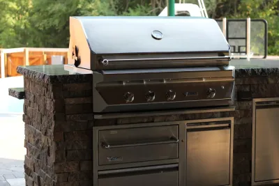 Post n Beam Outdoor Kitchen by Hardscape Contractors