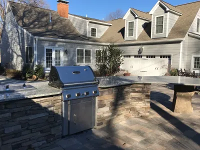 Greensboro NC New Raised Patio with Firepit and Outdoor Kitchen by Hawkins Landscape Architecture/TriadGarden