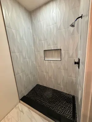 Contemporary Powder Room Renovation - Allendale — Home Renovation & Remodeling Services project by PICASSO Design And Remodeling LLC.