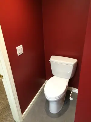 Modern Red Bathroom by Cambridge Home Renovations