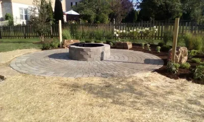 Backyard Fireplace Design & Installation — Landscape Design project by Heath Outdoor