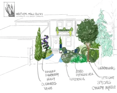 front entry style update consult — Landscape Design project by Heather Moll-Dunn Landscape And Garden Design in Cartersville