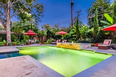 Tropical Geometric Hobert Pool Backyard Retreat — Landscape Design project by Hobert Pools And Spas