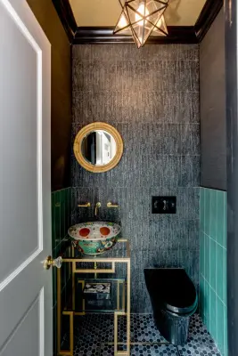Baxter Estates - Modern Chinoiserie Powder Room by Reyes Brothers Remodeling & Design LLC