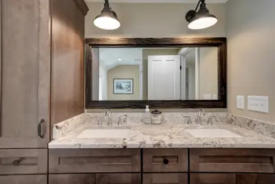 Azure Stone Restroom by Hazley Builders | Architects