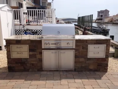 Outdoor Brick Fire Pit & Barbecue — Landscape Design project by J. Bucci Landscape Design