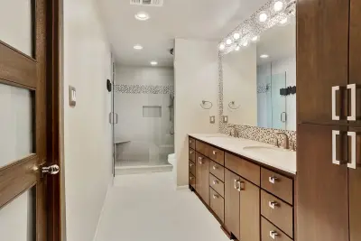 Contemporary Bathroom Renovation on College Drive by Spencer's Contracting LLC
