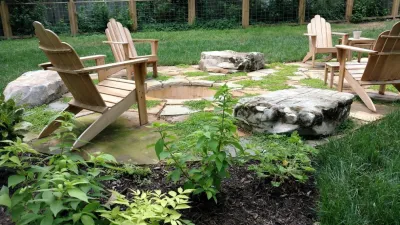 Woodland Patio with Sunken Firepit by Allin Landscaping