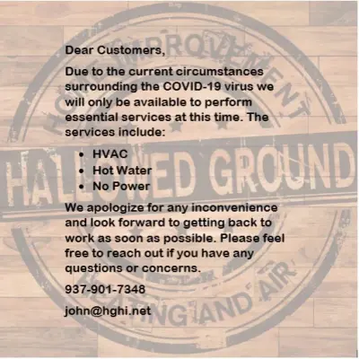 COVID-19 Update by Hallowed Ground Home Improvement LLC
