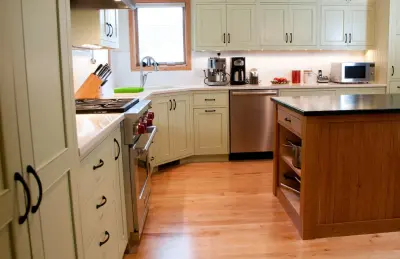 Custom Cherry Island with Green Inset Cabinet — Kitchen Remodeling project by Blue Terra Design